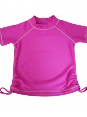 SUN SMARTIES Pink Rauched Sides Rash Guard Short Sleeved Top Girls Size 24 month